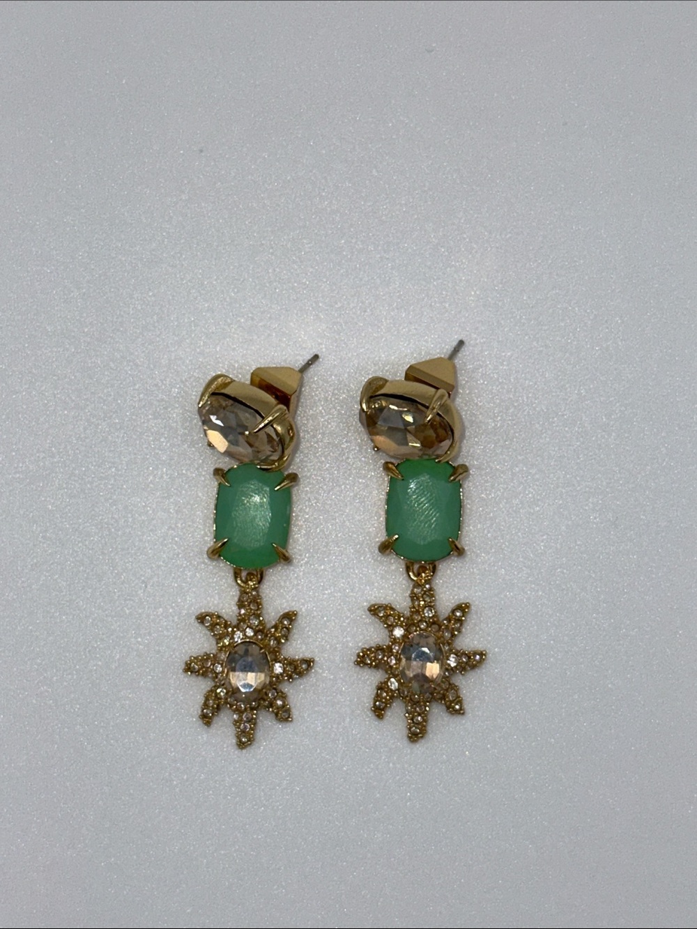 Gold-Tone Mint Green Drop Earrings with Crystal Star Charm